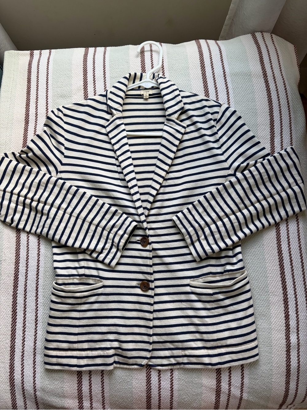 J. Crew Navy and White Striped Knit Blazer